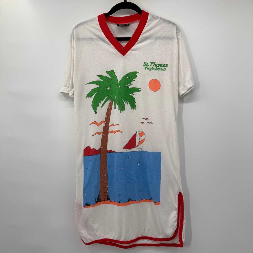 Shirt Fantasy Women Size Large Nightshirt White St Thomas Virgin Islands Vintage